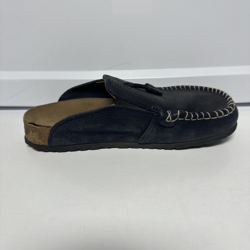 Papillio Birkenstock 39 Pebbled Moccasin Clog Black Leather Sandal Shoe Stitch - Picture 2 of 12